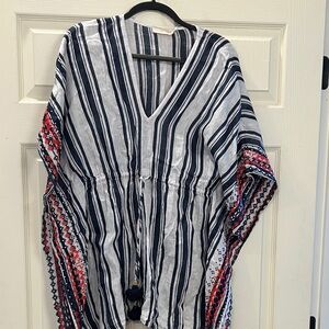 Tory Burch Navy and White Striped Tunic with Red Accents